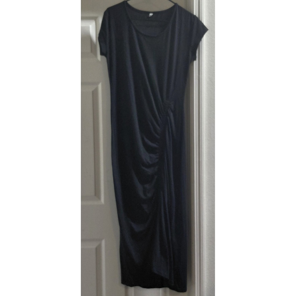 Nearkin Women's XL Black Maxi Dress Ruched Side Short Sleeve Stretch